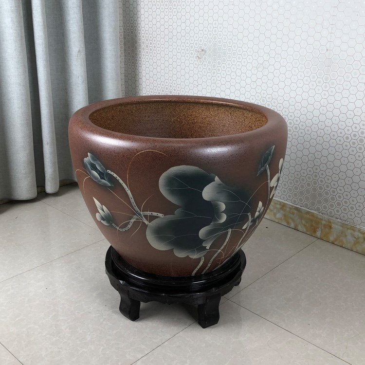 新景德镇陶瓷鱼缸复古荷花睡莲缸客厅阳台新中式中国风直径60厘米