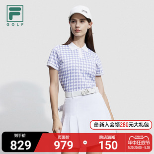 FILA GOLF斐乐官方正品女针织短袖POLO衫夏季格纹高尔夫运动上衣