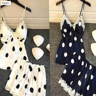 推荐New cute polka dot girly style fun home pajamas