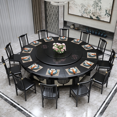 酒店电动餐桌椅新中式实木大圆桌20人饭店包厢餐厅自动旋转火锅桌