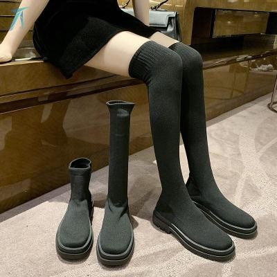袜靴长款过膝女2020高弹力靴子百搭松糕厚底长靴长筒黑色显瘦新款