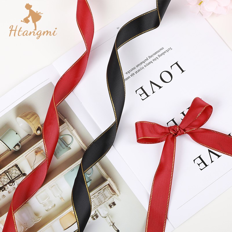 花店绑花绑花丝带双面金边螺纹丝带纯色包花彩带蛋糕礼品盒丝带