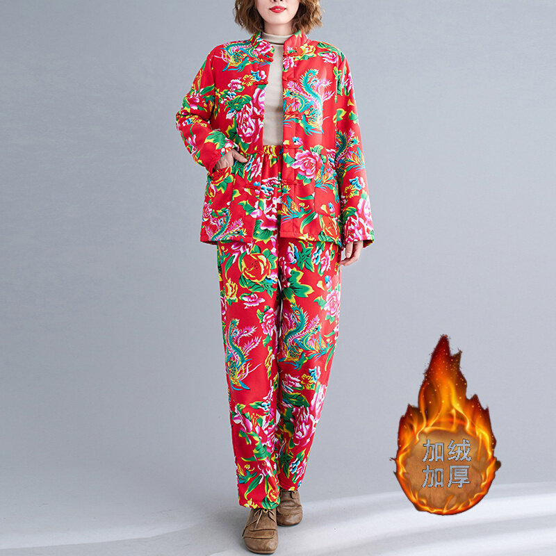 东北大花布衣服棉袄女士碎花棉衣棉裤加厚冬季民族风时尚棉服外套