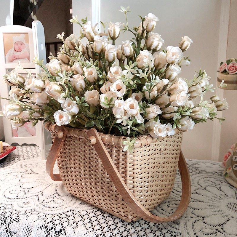 欧式花艺插花柳编藤编收纳筐竹编手提花瓶花盆仿真花卉绿植小篮子
