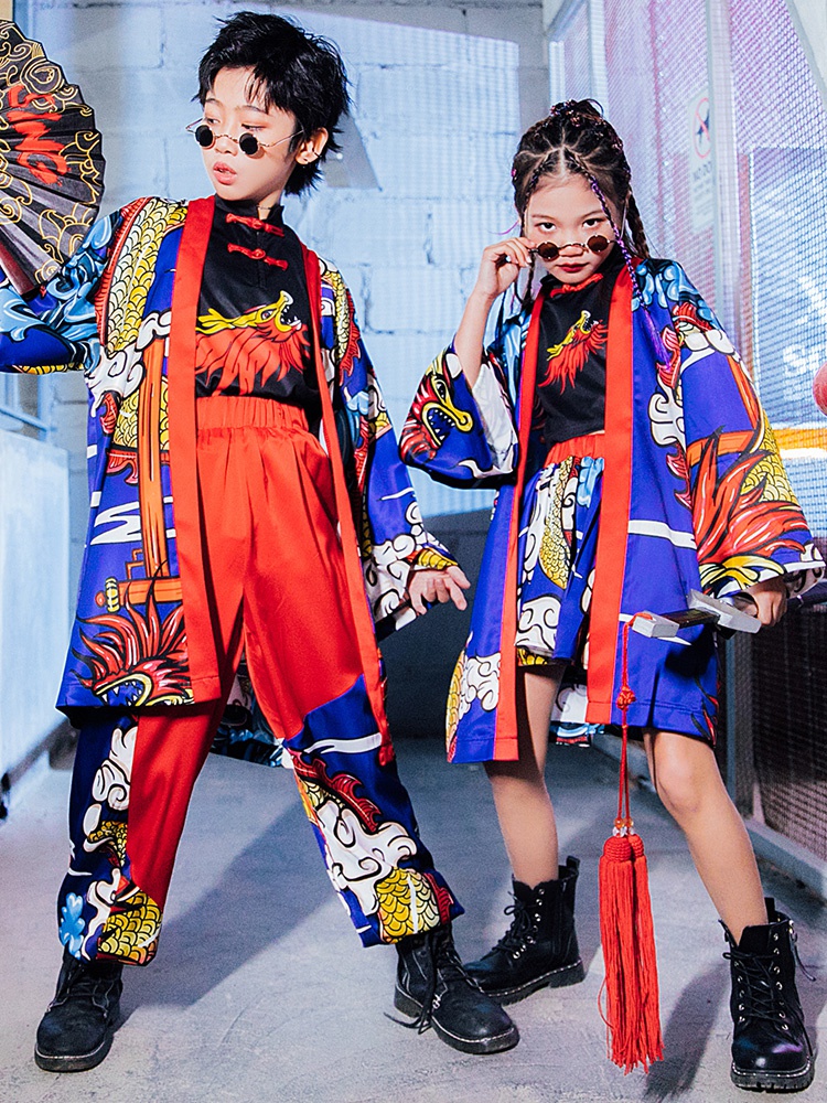 儿童演出服潮装国潮女童t台走秀服装男童模特国风少儿时尚套装酷
