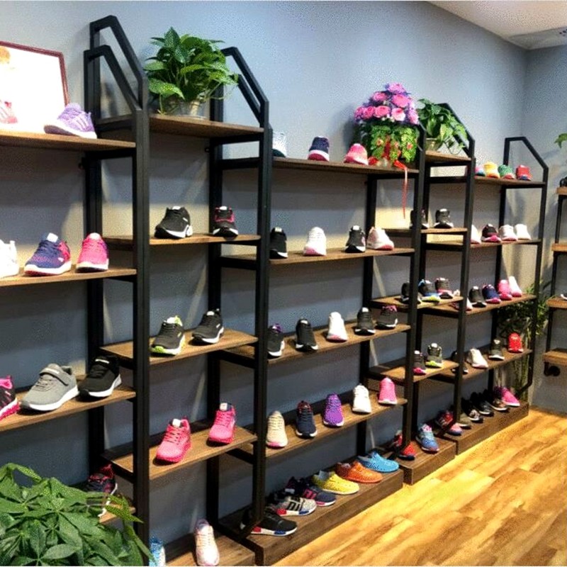 鞋架展示架复古实木鞋店铺陈列架多层落地式鞋柜铁艺童鞋货架优惠券