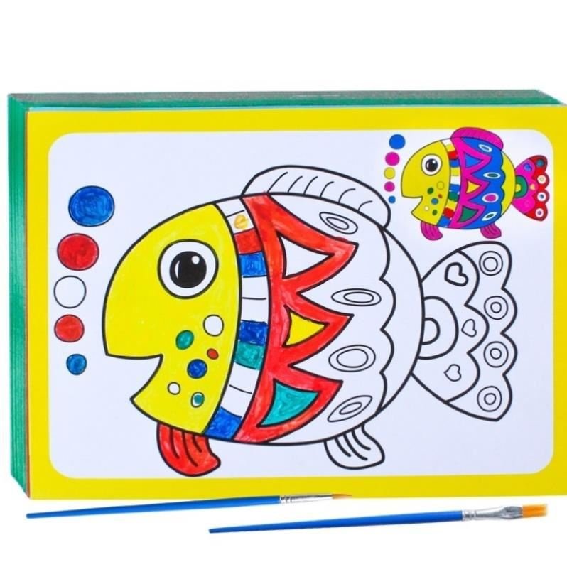 图画涂色幼儿填色卡通女孩上色颜色水墨画彩绘画水彩画板儿童益智