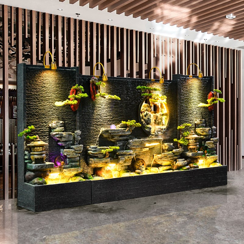 假山水幕墙流水屏风室内景观酒店别墅风水轮庭院送礼鱼缸装饰摆件