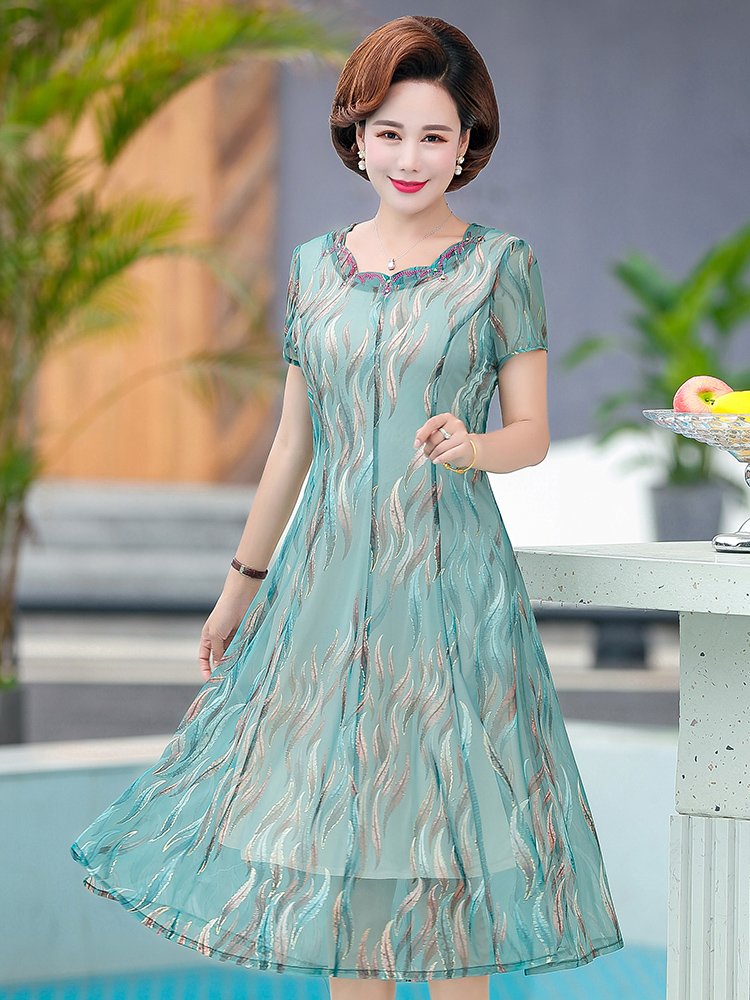 中年女夏装短袖连衣裙2021夏天新款中老年女装年轻妈妈装薄款裙子
