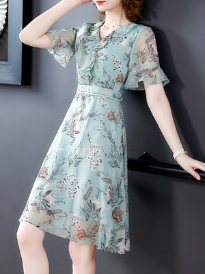 贵妇人妈妈连衣裙子时尚新款年轻夏装气质雪纺中年款35一45女装夏