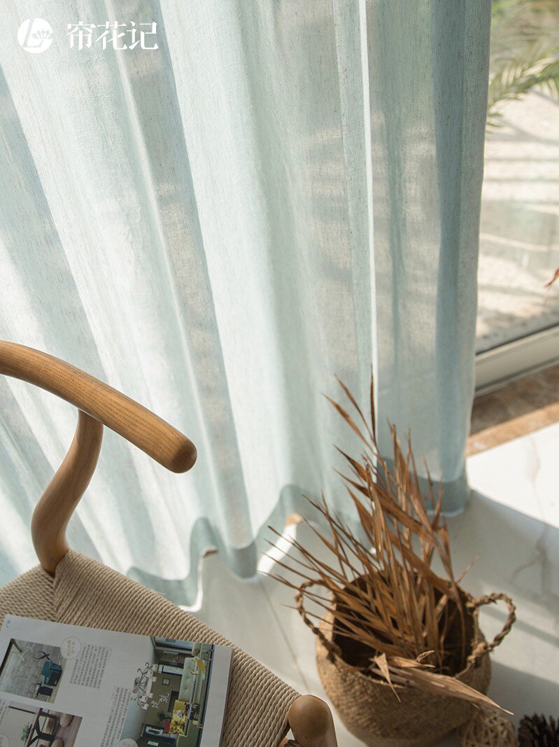 新中式日式北欧简约风格客厅阳台卧室亚麻窗帘2021年新款窗纱纱帘