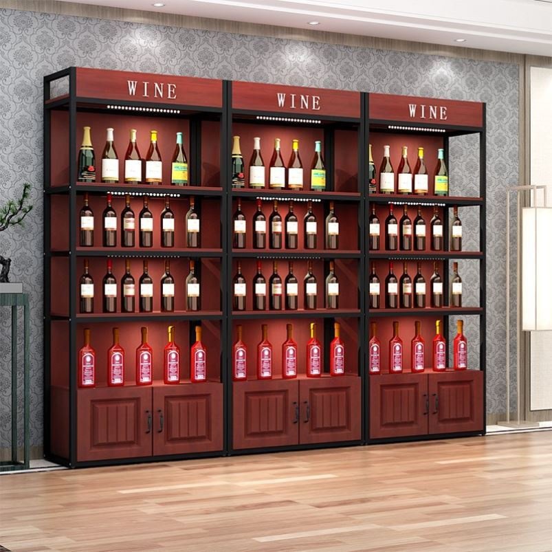 定制新款欧式白酒柜红酒柜置物架多层店铺商用展示柜落地靠墙铁艺