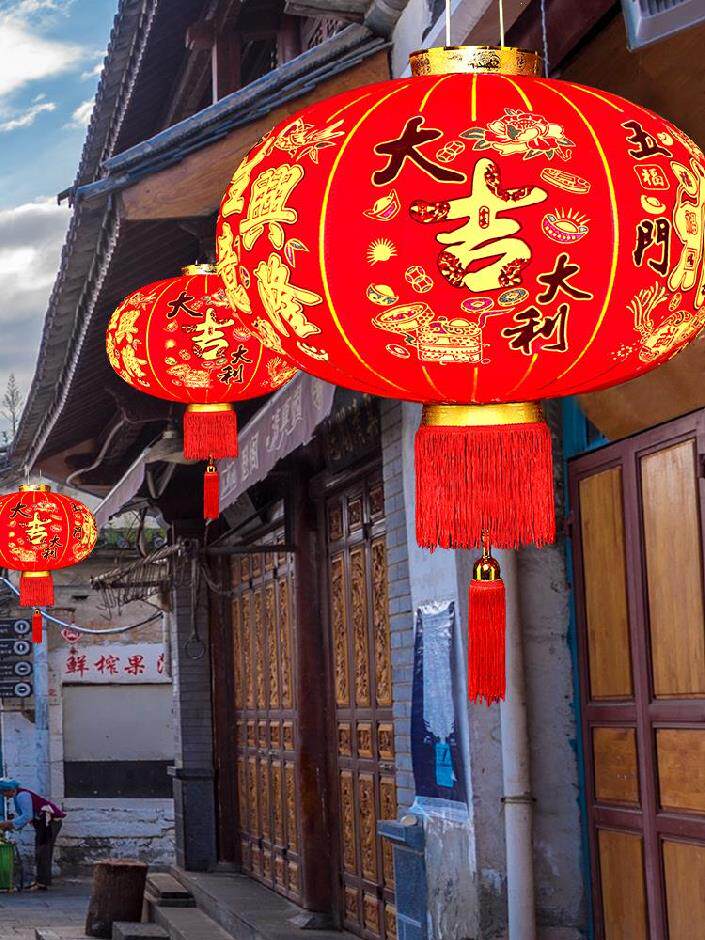元旦挂灯笼吊灯大红中彩灯高档家用e阳台国风装饰红新年春节饰过