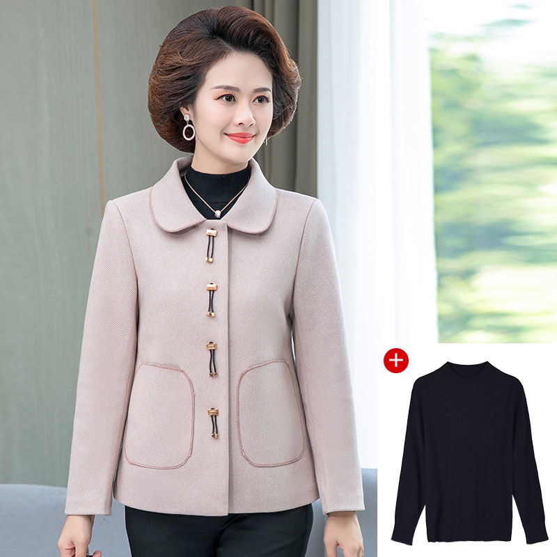中老年春秋外套女短款翻领上衣气质妈妈秋装洋气薄款风衣高贵年轻