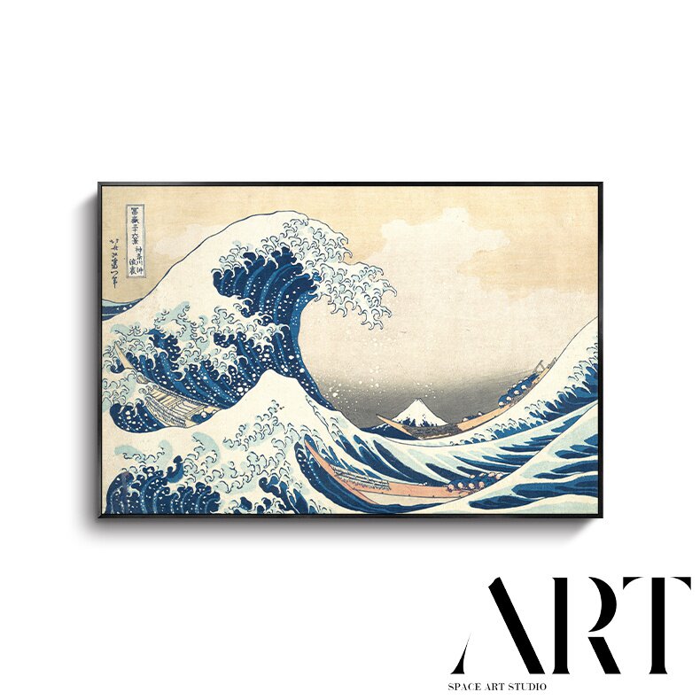 神奈川冲浪里日式和风料理店居m酒屋装饰画浮世绘海浪挂画有框客