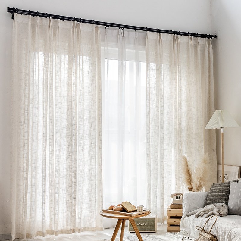 日式棉麻窗帘布ins风北欧简约日系亚麻半遮光阳台纱飘窗窗纱纱帘