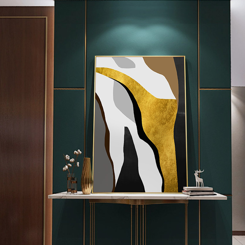 玄关画竖版现代简约单幅金箔走o廊壁画过道装饰画大气轻奢抽象画