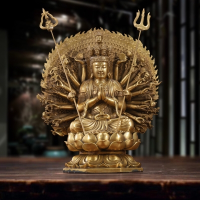 纯铜千手观音菩萨佛像摆件属鼠本命佛居b家供奉摆设佛堂寺庙保平