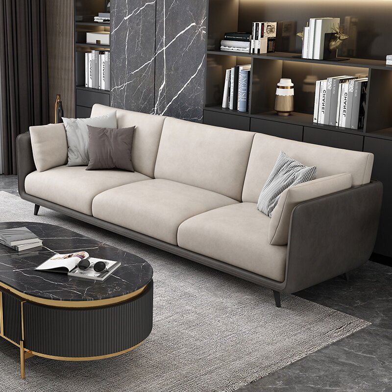 现代简约北欧四人位直排免洗科技布沙发