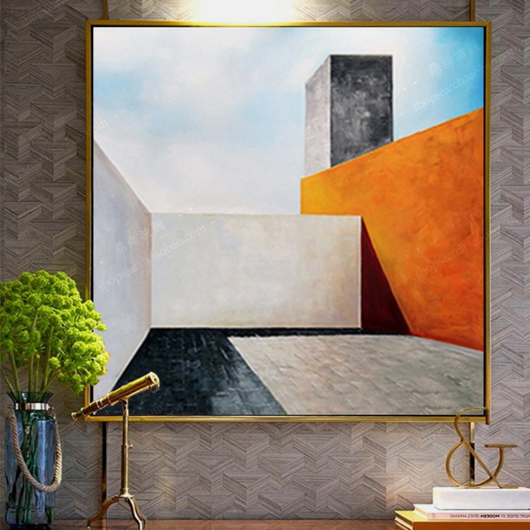 现代简约抽象装饰画玄关挂画北欧手绘油画客餐厅大幅几何壁画艺术