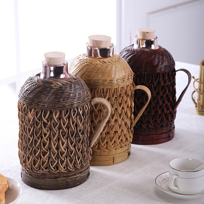 竹编暖壶茶瓶开水瓶老式_竹编家用茶瓶老式传统热水壶