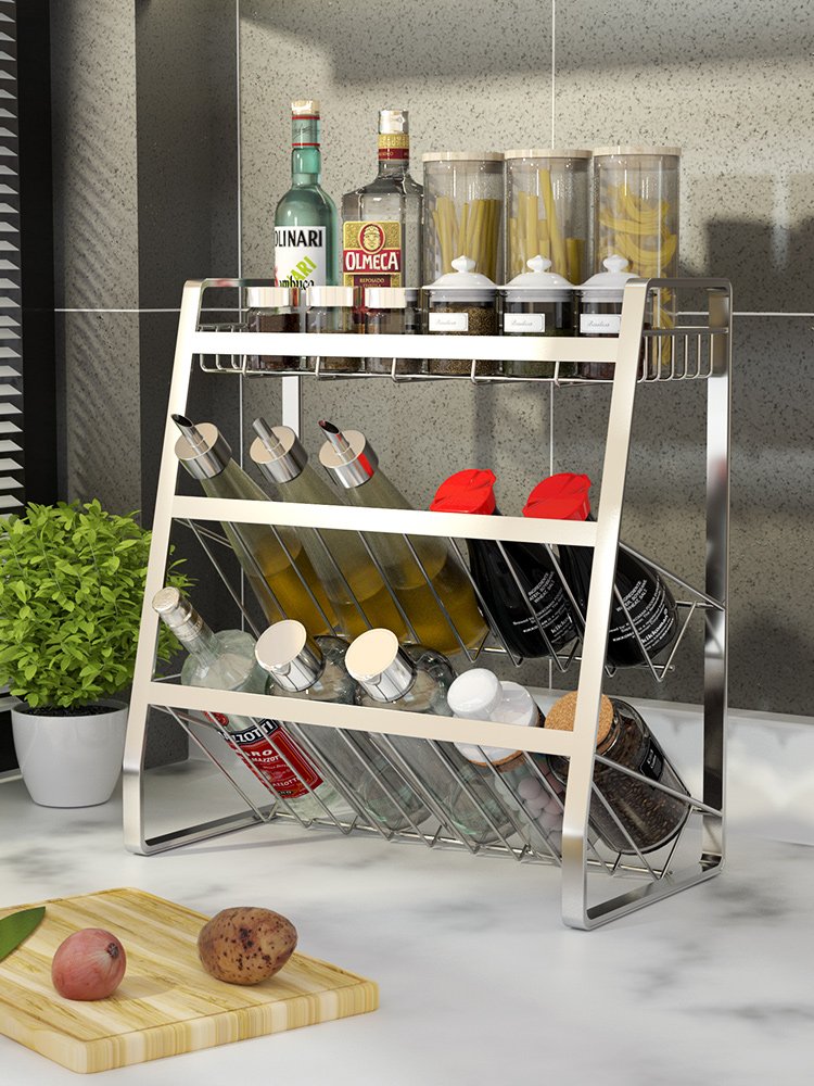 斜放式调料架304不锈钢厨房置物架斜口壁挂式收u纳放调味瓶架子