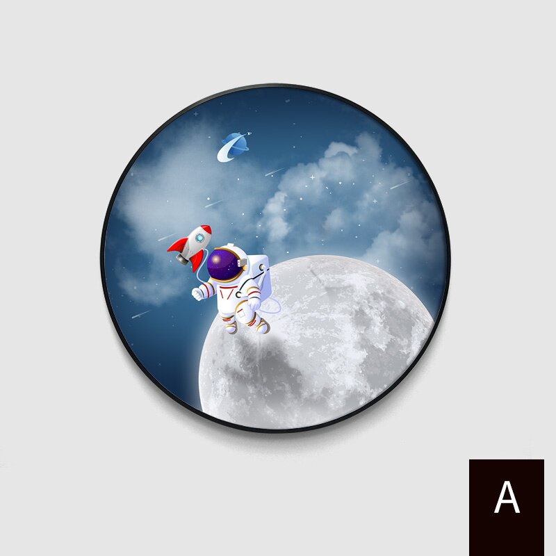 宇宙太空创意圆形儿童房装饰画北欧现代简约男孩卧室客e厅墙面挂