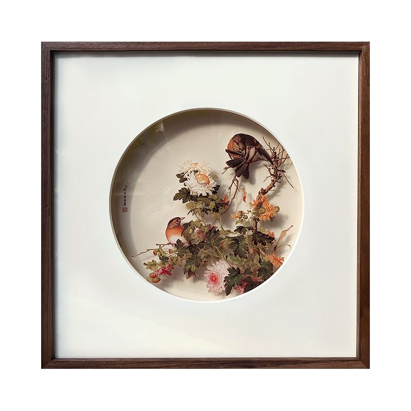 多层画工笔花鸟立体装饰画新中式客厅挂画沙发背景墙走道玄关画