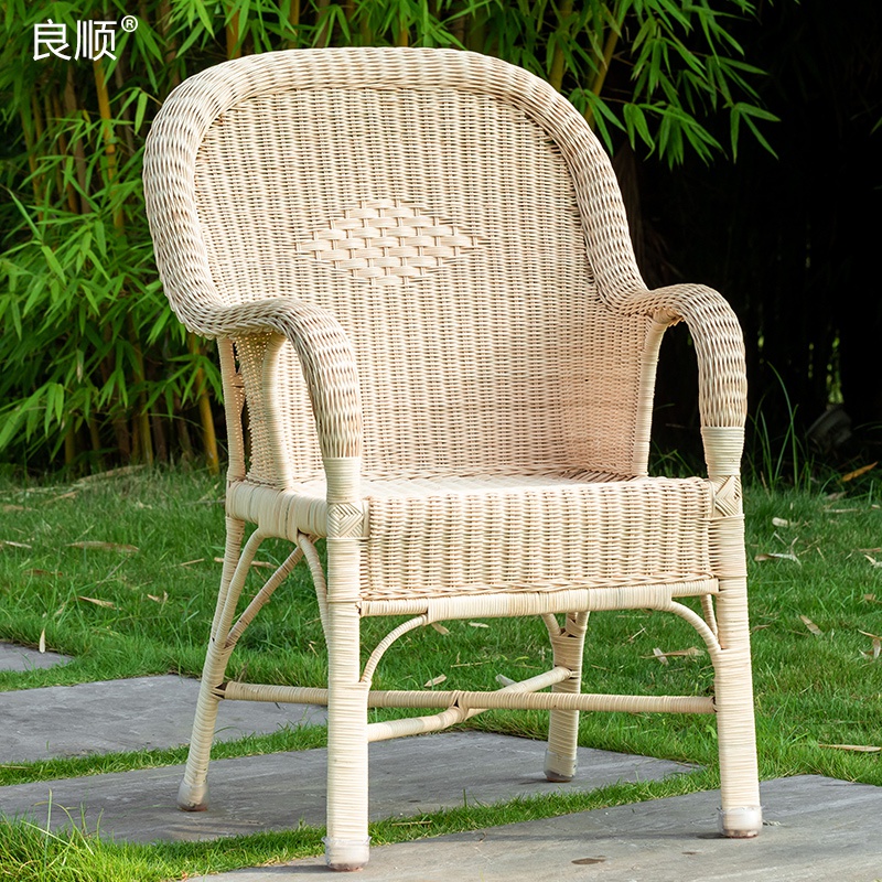天然植物藤椅真藤休闲家用办公老式扶手全藤条b编织椅子老人靠背