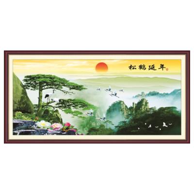 迎客松装饰画客厅办公室壁画风景墙画中式横版布画芯自粘f整幅山