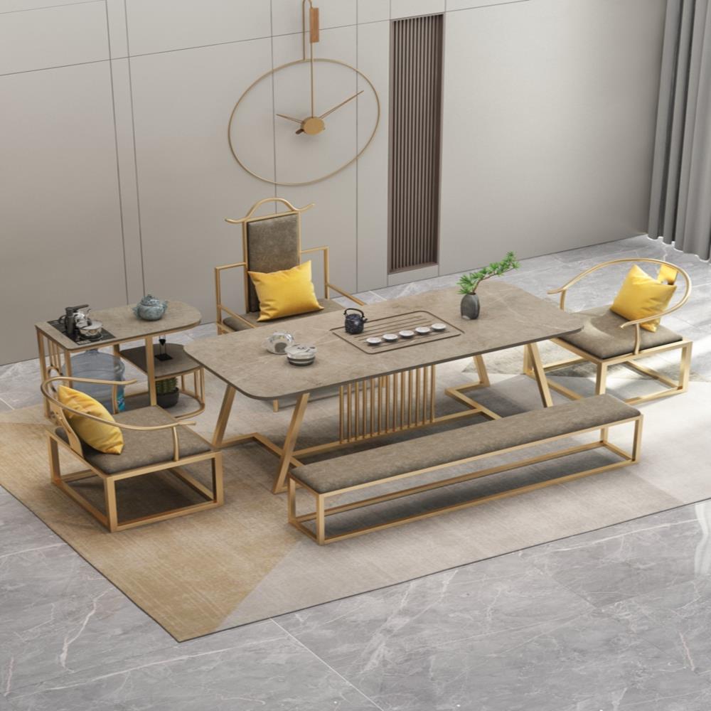 新中式岩板茶桌椅组合功夫茶几套装家用办公室茶台桌烧水一体轻奢