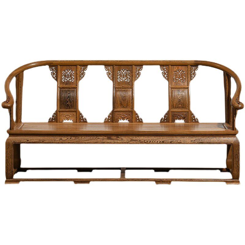 红木家具鸡翅木皇冠圈椅三人座组合中式客厅躺椅实木长椅仿古沙发