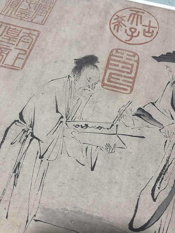 宋画人物梁楷右军书扇图名家真迹国画微喷复制临摹学习装饰