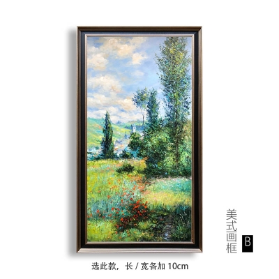 莫奈名画亚嘉杜巡礼美式欧式复古风景l手绘油画玄关画竖版装饰画