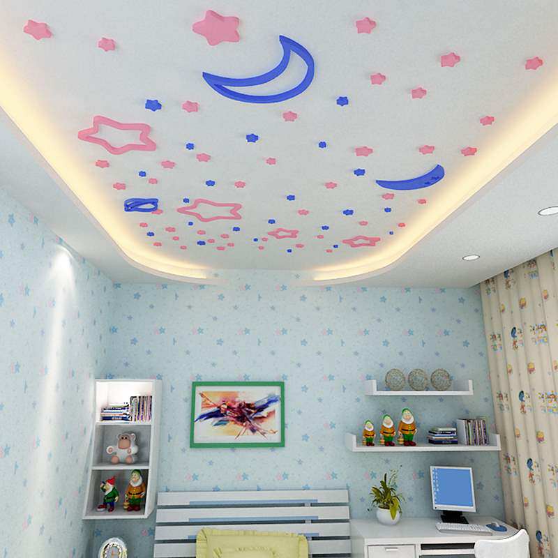 立体3d装饰星星月亮墙贴亚克卡通儿童房卧室墙壁天花板幼儿园温馨