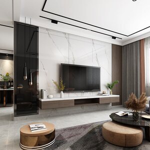 电视机背景墙瓷砖简约现代轻奢微晶石仿大理石大板岩板客厅2021