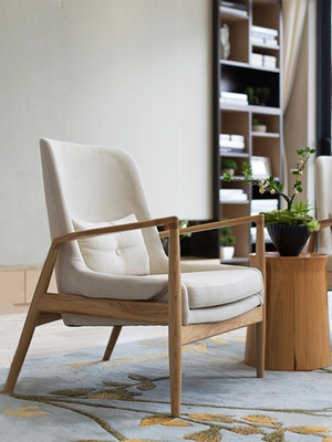 单人沙发椅北欧实木扶手椅子客厅极简单椅书房阅读椅设计师休闲椅