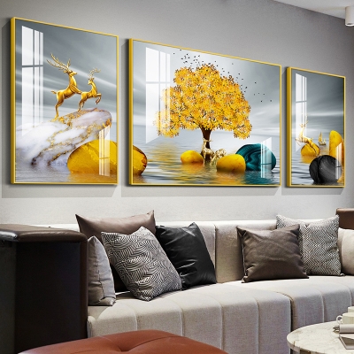 5d钻石画满钻新款石来运转客厅三联画现代简约轻奢粘钻画砖石贴画