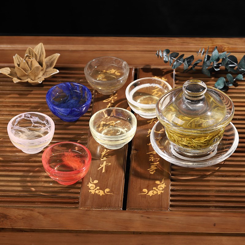天然水晶茶具茶壶茶叶罐彩色杯子公道杯三件套茶碗套装器皿d主人