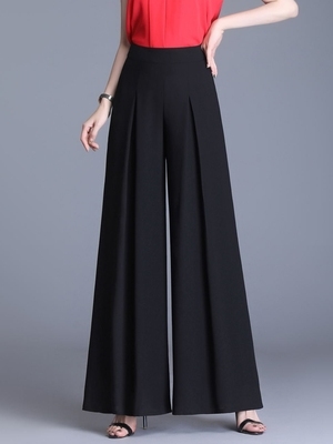 高腰阔腿裤女夏雪纺垂感阔脚裤夏季新款女式跳舞裙裤大脚裤薄款