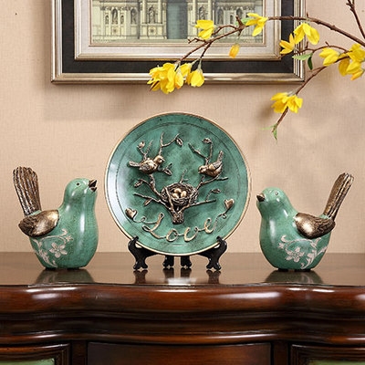 美式客厅置物架玄b关酒柜展示柜子摆件喜鹊鸟小摆件家居装饰品摆