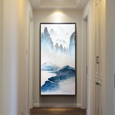 玄关装饰画新中式山水画背景墙挂画竖版走廊过道尽头壁画进门墙画