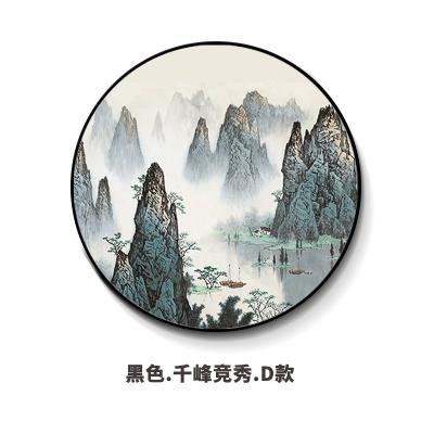 新中式玄关山水画圆形装饰画千峰竞秀壁画k漓江客厅国画大气挂画