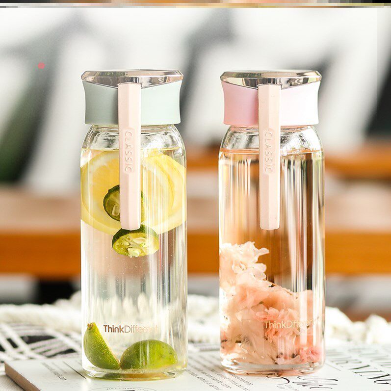 时尚喝水杯女士夏季玻璃不漏水果茶颜值超高杯子便携外带上班公室