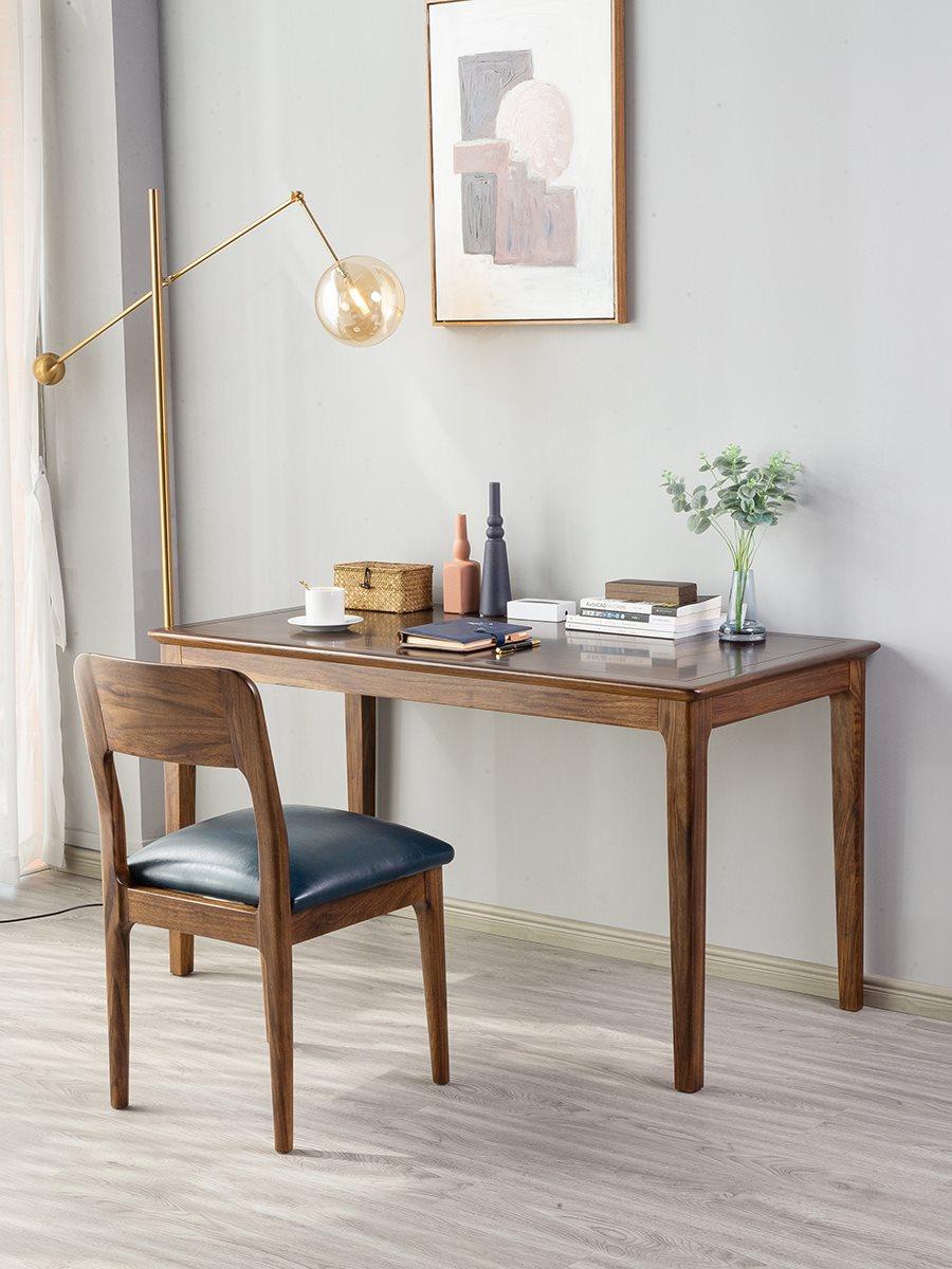乌金木书桌家用简约双人写字台北欧日式小户型极简书房实木学习桌