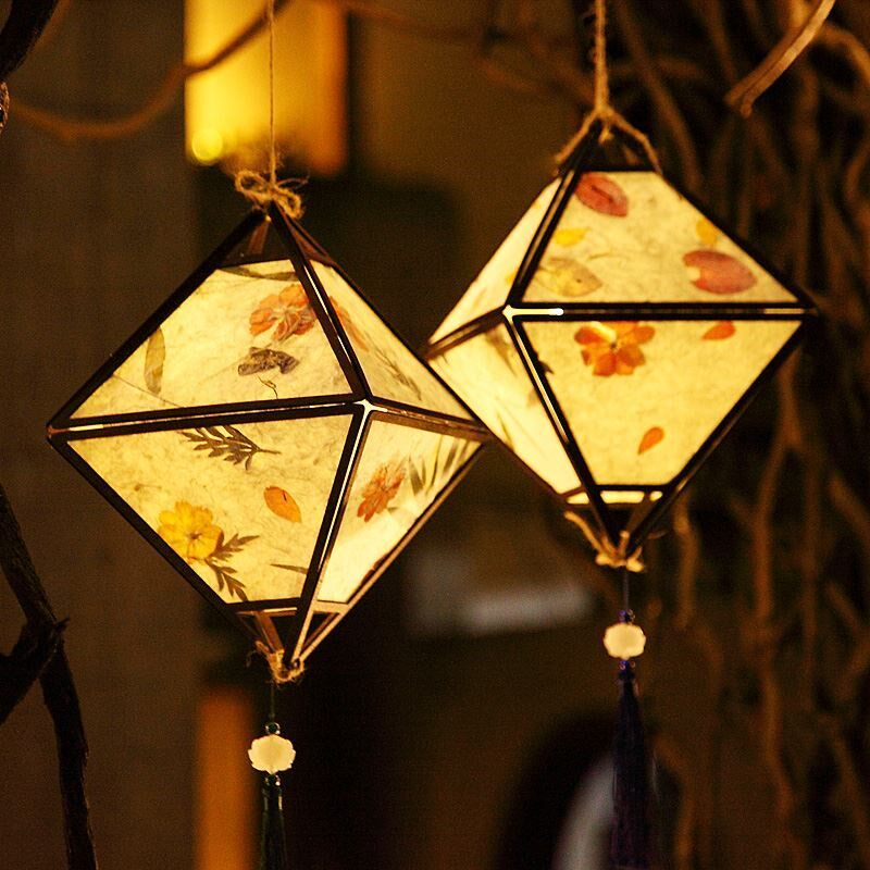 手工灯笼花草灯diy材料包中秋节古风花灯精致造型花草纸创意中式