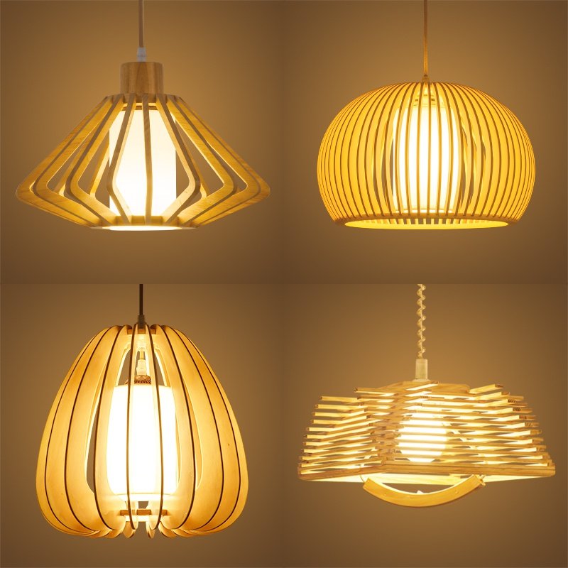 北欧日式吊灯创意餐厅卧室吊灯榻榻米吊灯木艺玄关阳台吊灯原木灯