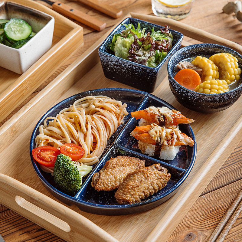 日式陶瓷分格盘早餐盘211减脂餐盘一人食套装月子餐具分隔盘商用