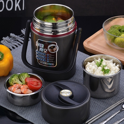 保温饭盒304不锈钢三层真空学生便当盒大容量便携提锅便当保温桶