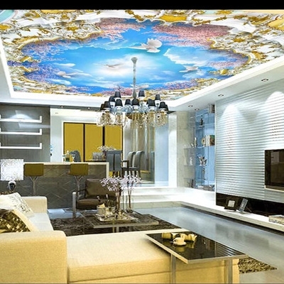 奢华欧式吊顶壁纸卧室客厅天顶天棚无纺布墙纸天花3d大型定制墙布